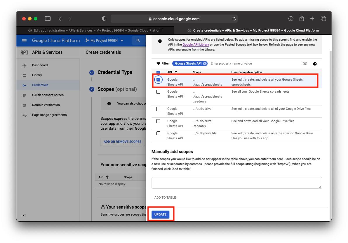 google api credential creation screen