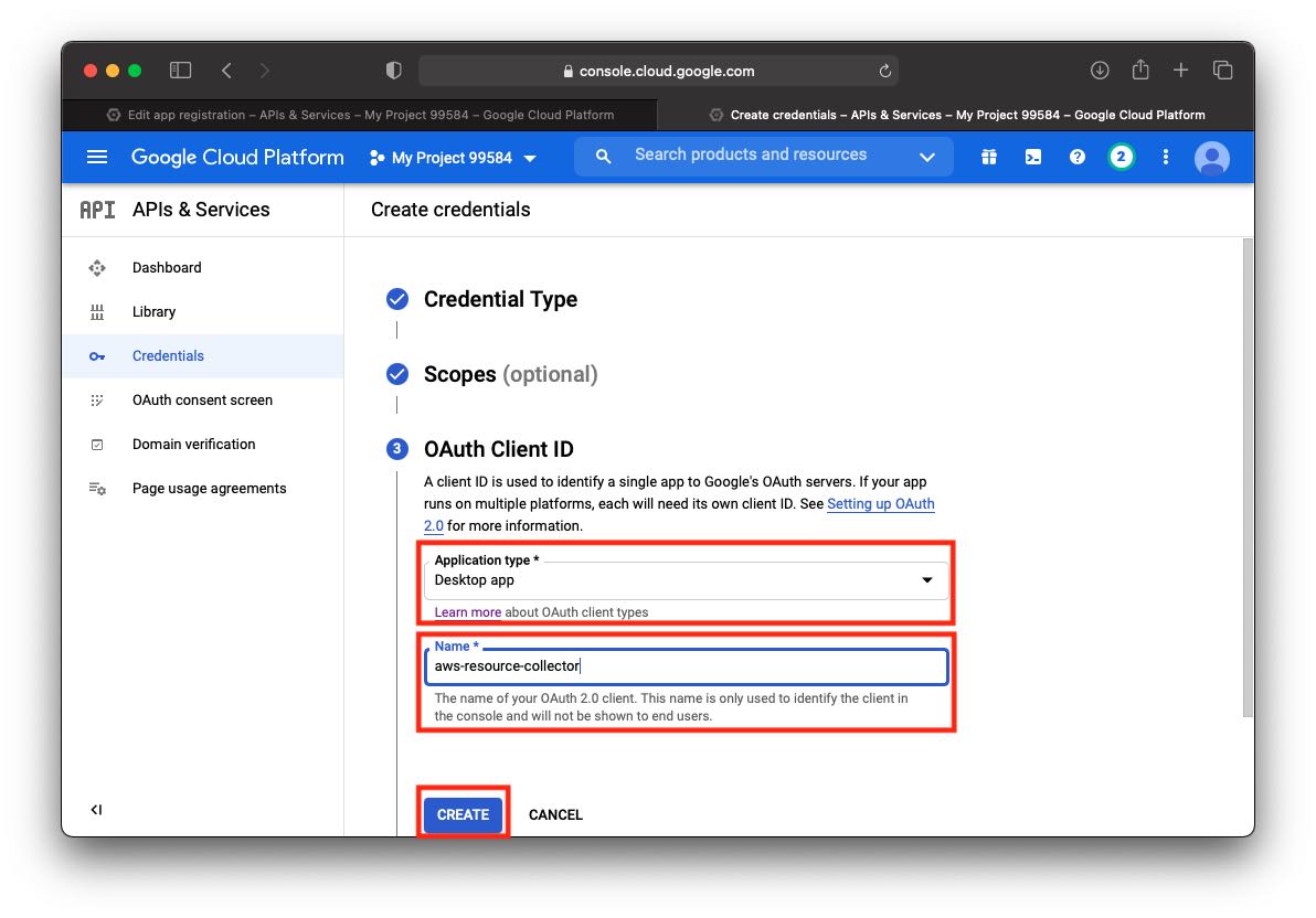 google api credential creation screen