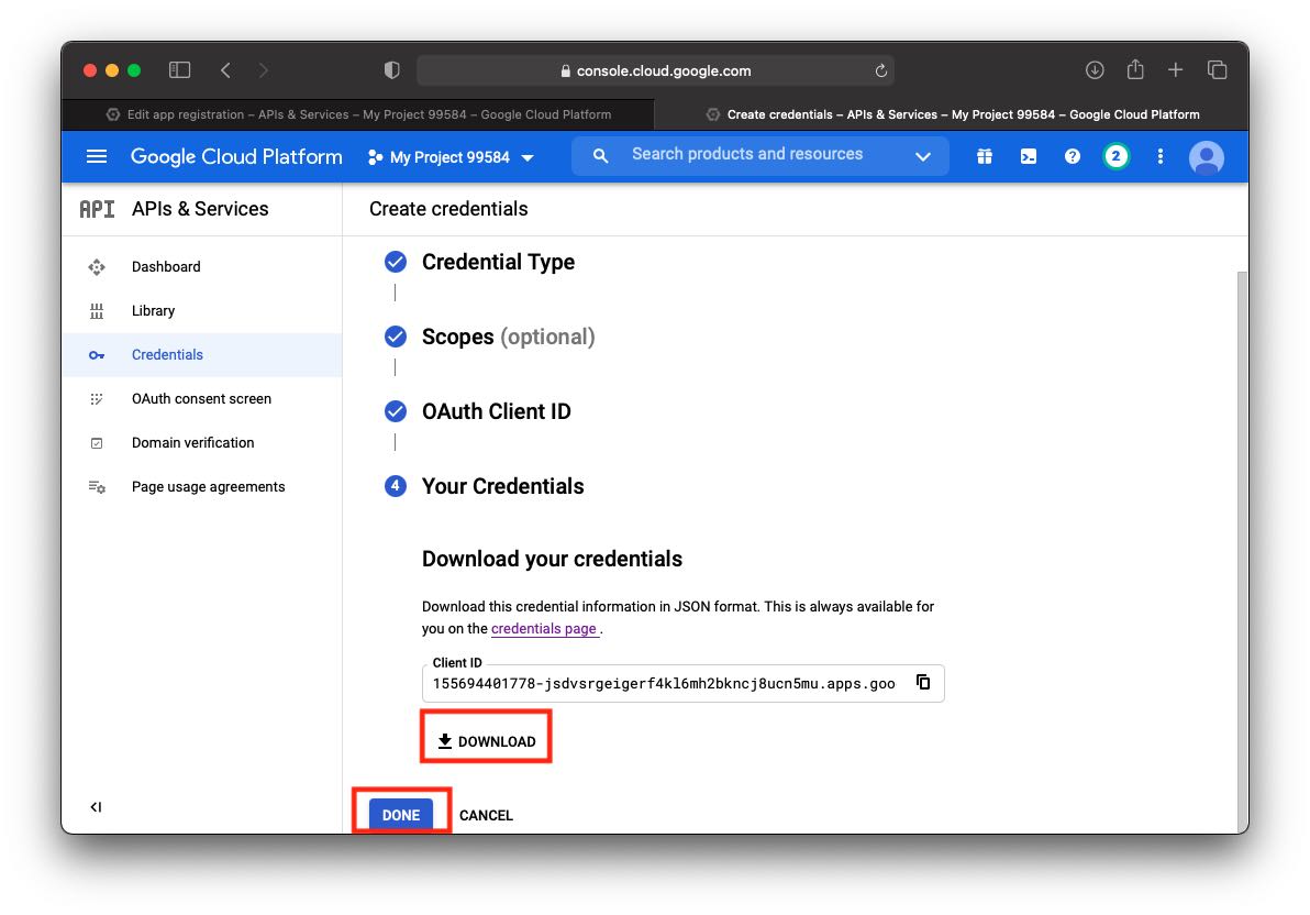 google api credential creation screen