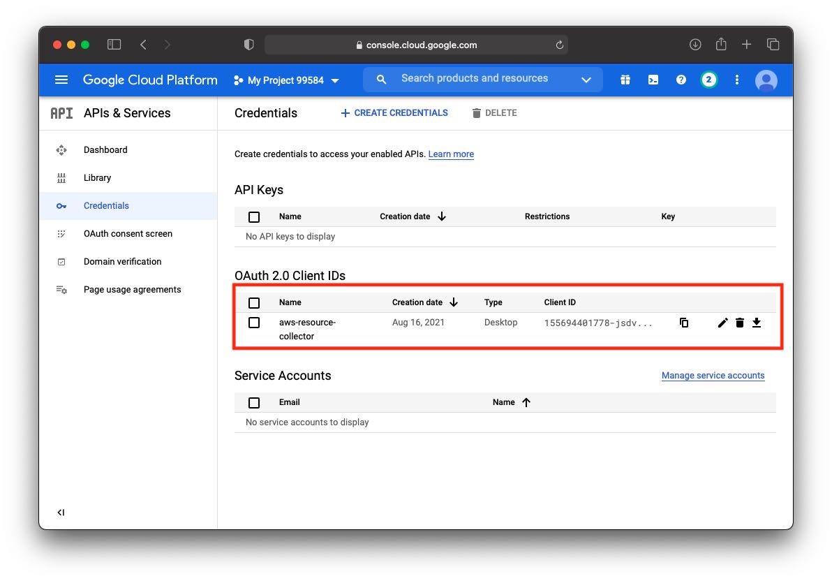google api credential creation screen