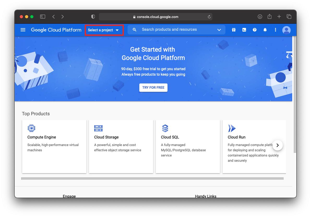 google console main page
