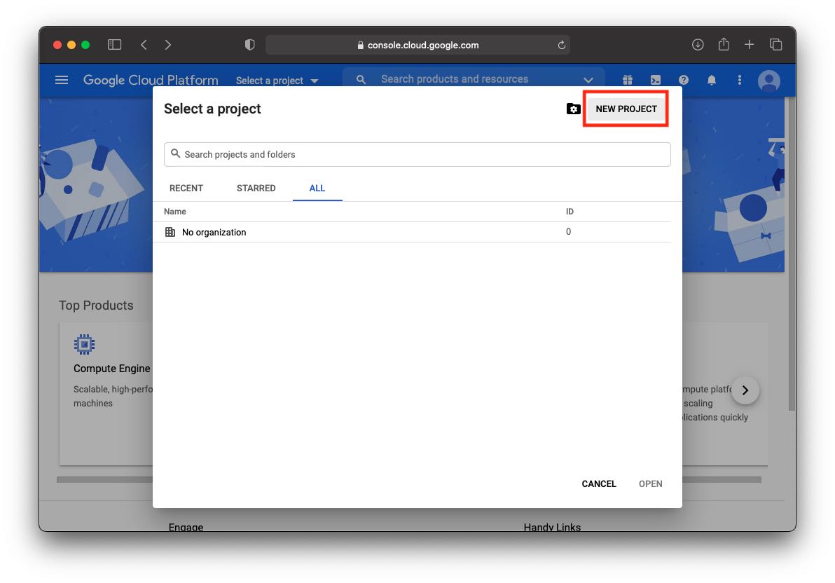 google console main page