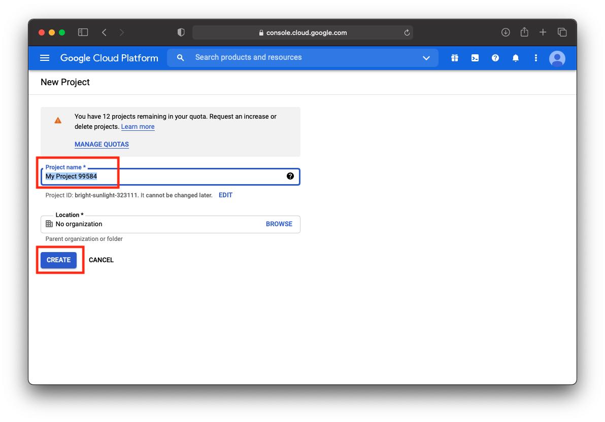 google console main page